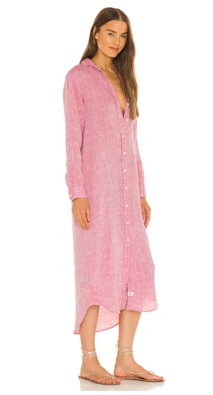 Frank and Eileen Rory Maxi Shirtdress in Red Linen size L large